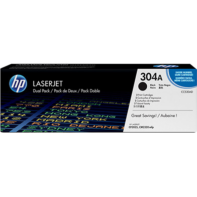 HP CC530AD 304A Dual Pack Black Print Cartridges (2 x 3,500 Pages)